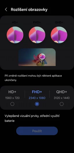 Ve výchozím stavu nabízí displej FHD+ rozlišení