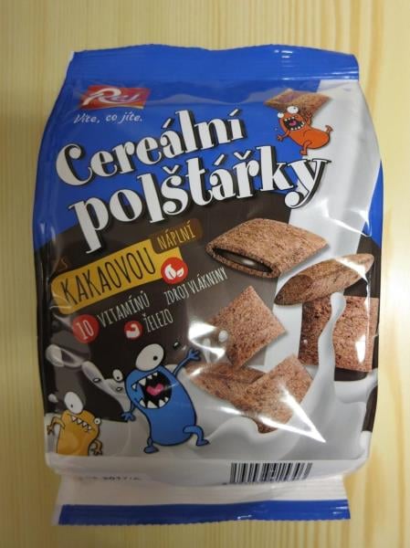 Jednota, Soběslav: Cereální polštářky s kakaovou náplní - Výrobek obsahoval méně vitamínu C, než bylo uvedeno na obale. Spotřebiteli tak byly poskytnuty zavádějící informace o obsahu vitamínu C ve výrobku. Výrobce / Prodávající: REJ, Planá nad Lužnicí