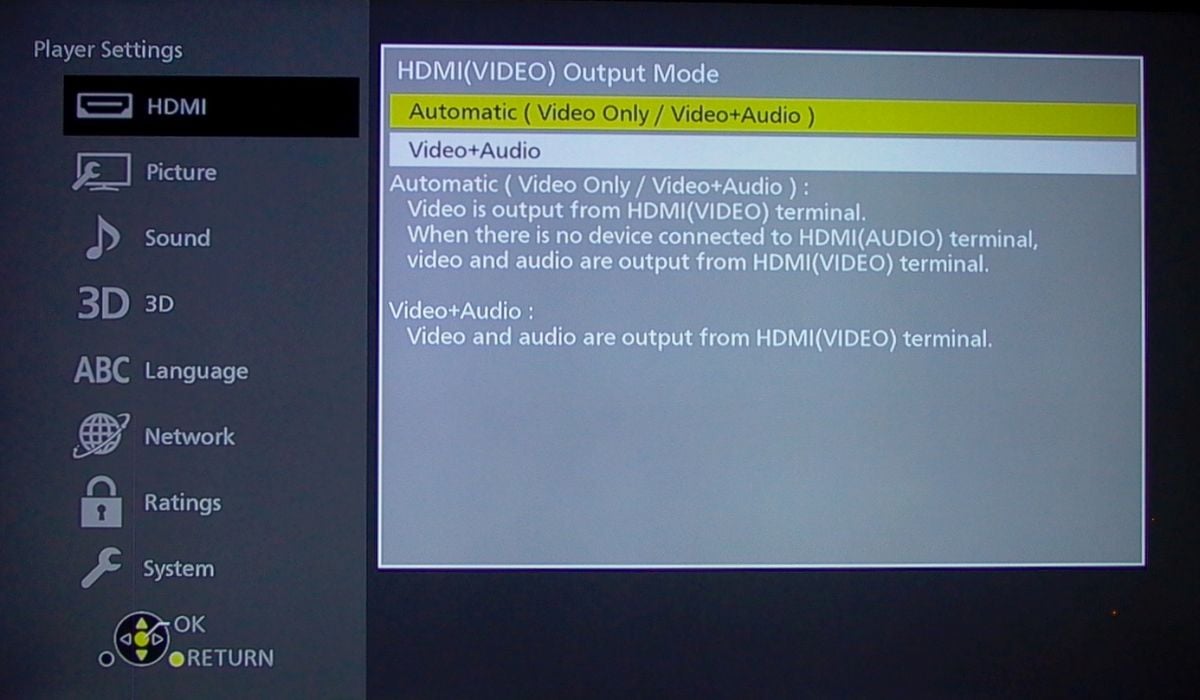 Panasonic DMP-UB700 – menu nastavení