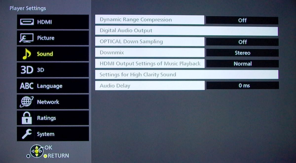 Panasonic DMP-UB700 – menu nastavení