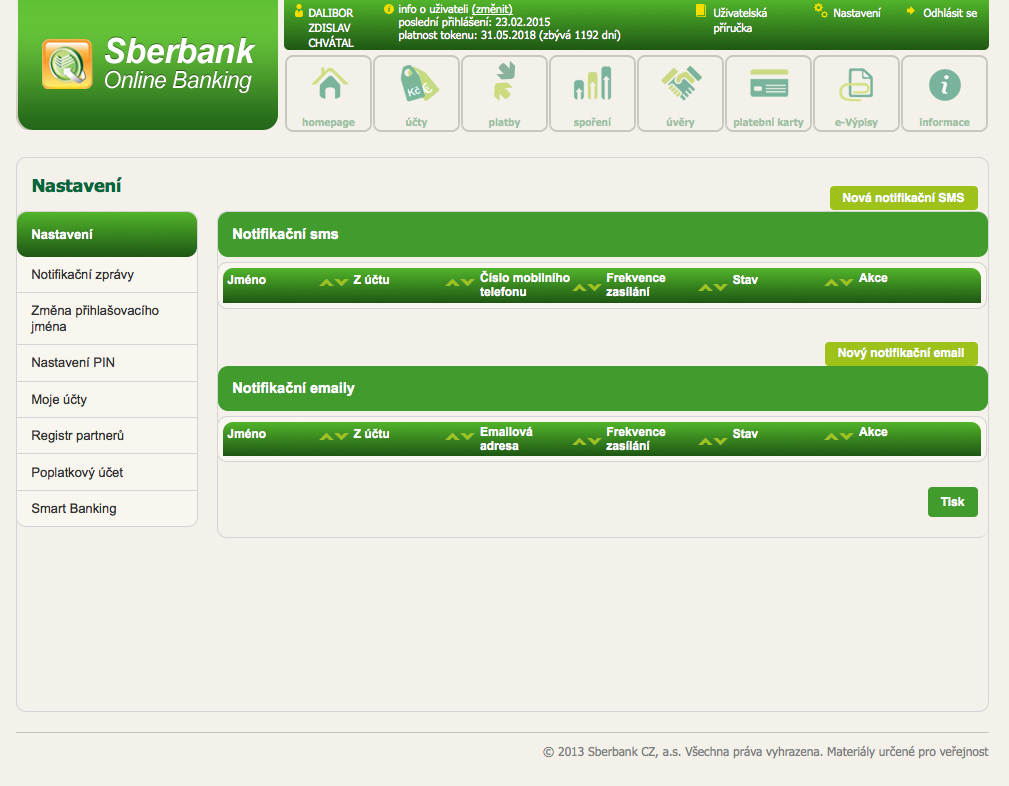 Sberbank. Internetové bankovnictví. 25.02.2015