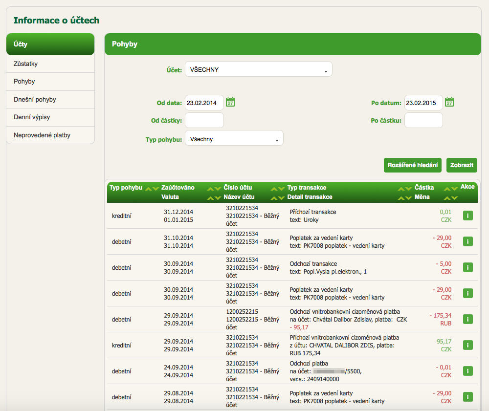 Sberbank. Internetové bankovnictví. 25.02.2015