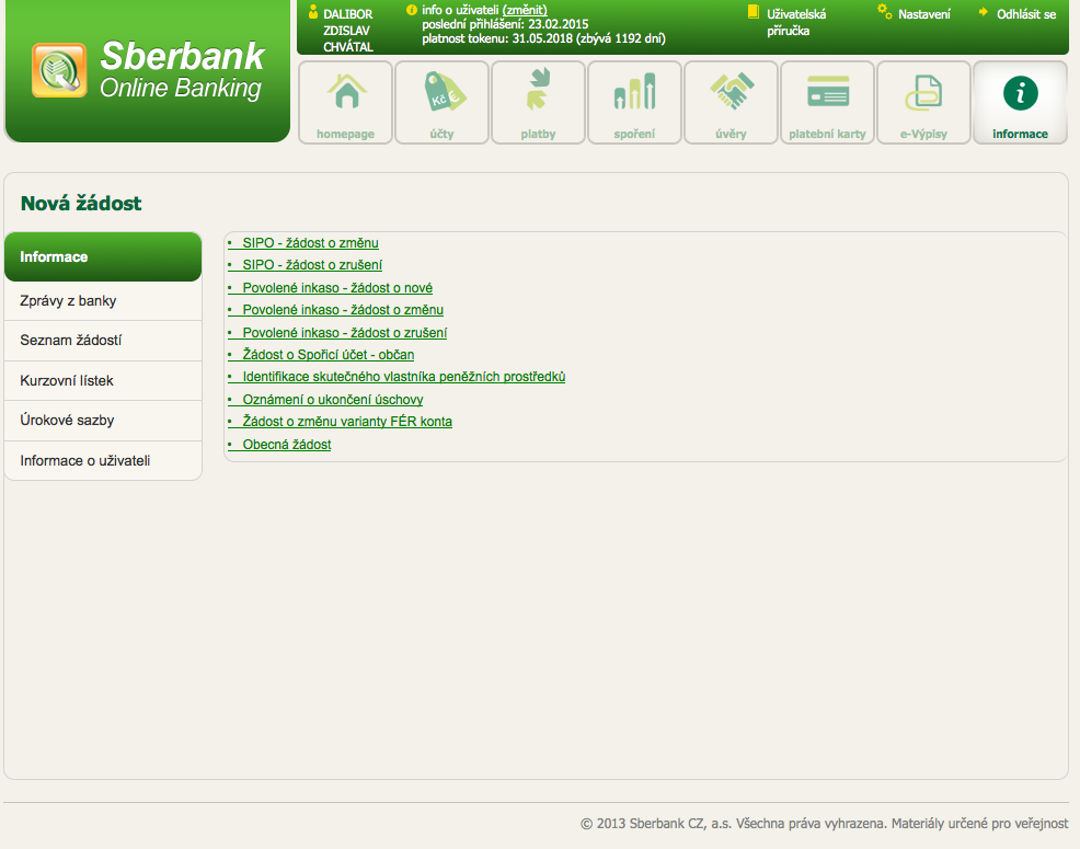 Sberbank. Internetové bankovnictví. 25.02.2015