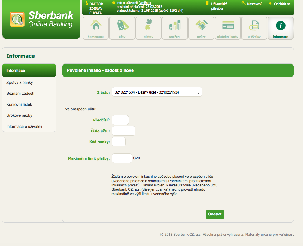 Sberbank. Internetové bankovnictví. 25.02.2015