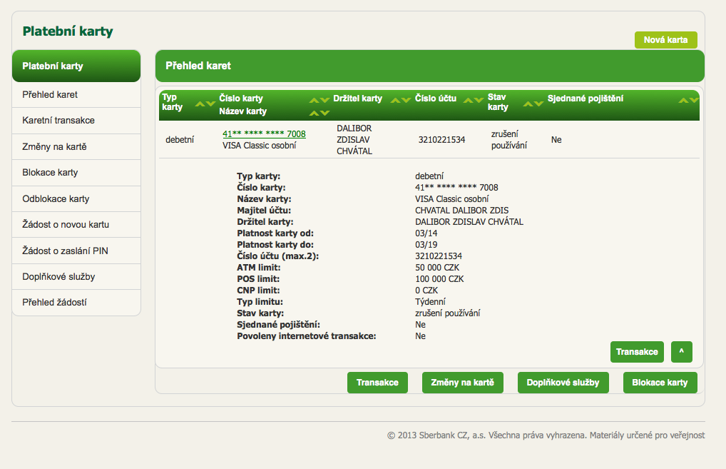 Sberbank. Internetové bankovnictví. 25.02.2015