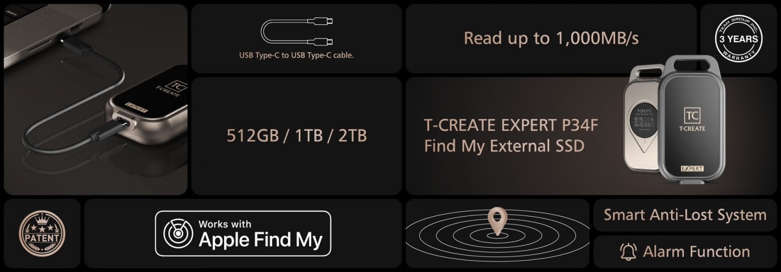 T-Create Expert P34F Find My External SSD