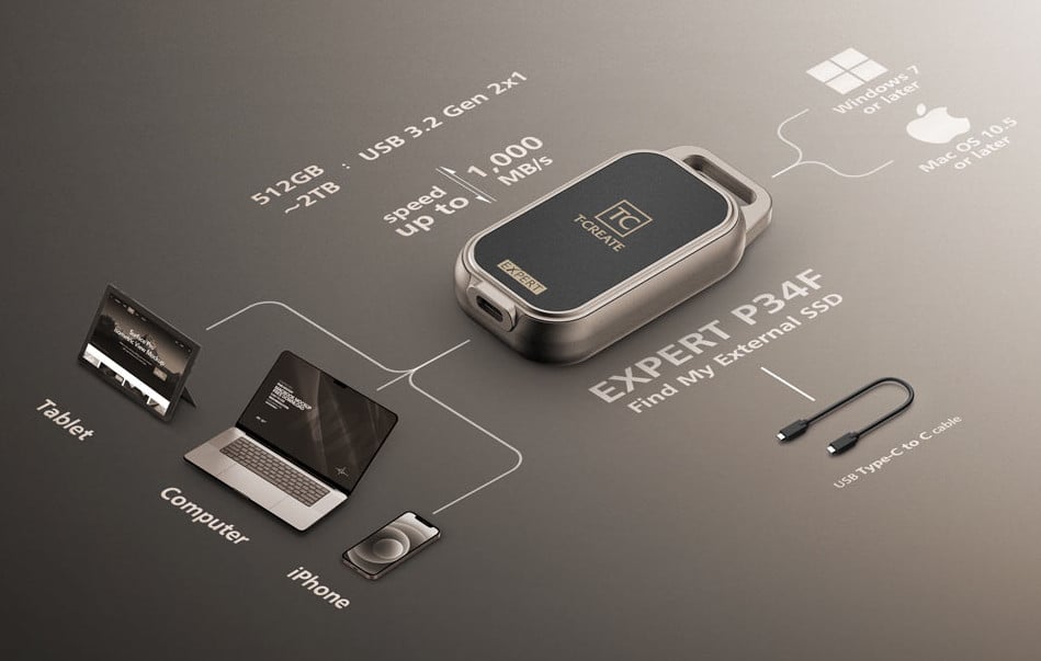 T-Create Expert P34F Find My External SSD