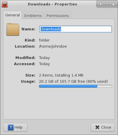 Ve vlastnostech adresáře je nově vidět volné místo pomocí grafického „teploměru“.