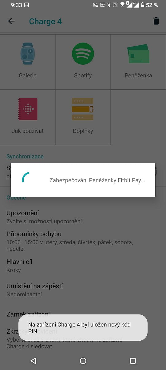 Fitbit Pay. Nastavení PIN u náramku Fitbit Charge 4 Special Edition a zároveň v peněžence. (4. 12. 2021)