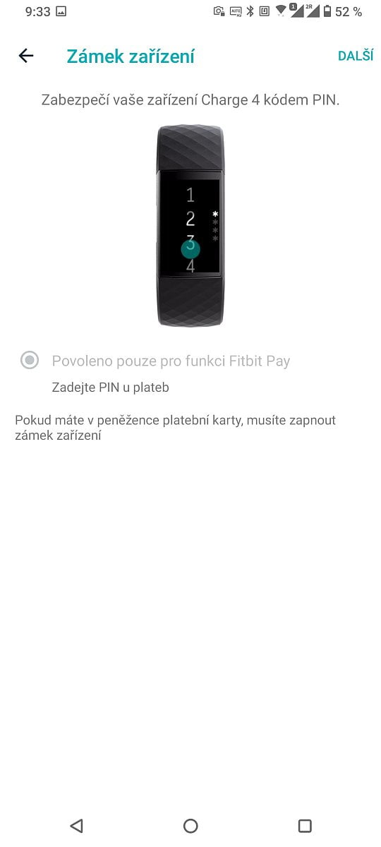 Fitbit Pay. Nastavení PIN u náramku Fitbit Charge 4 Special Edition. (4. 12. 2021)