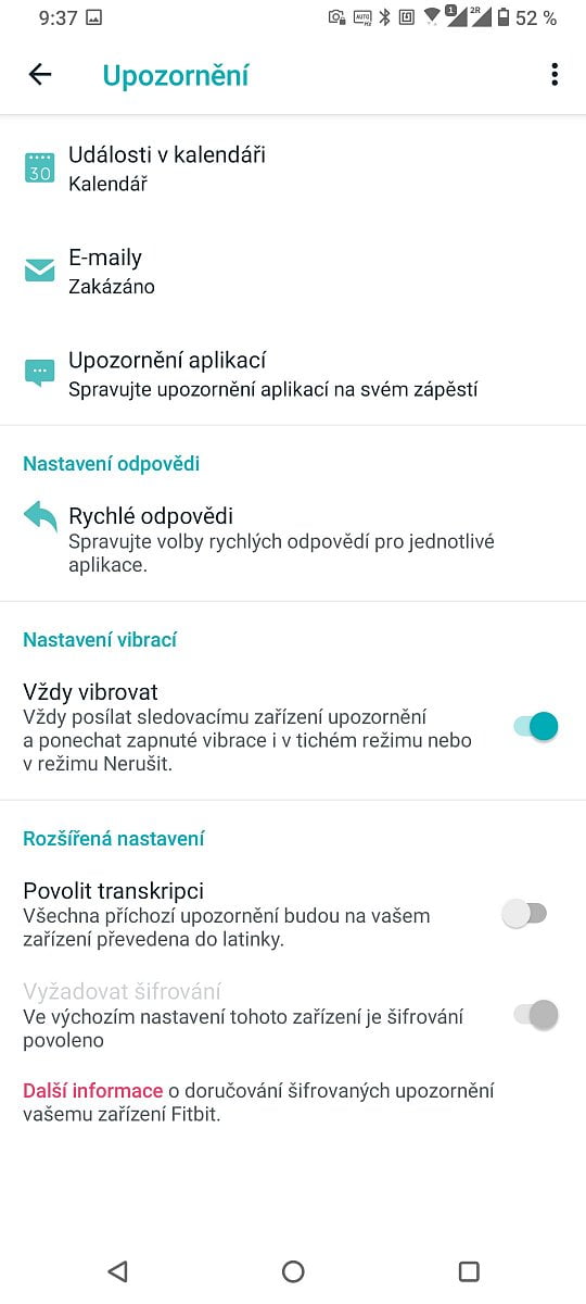 Nastavení aplikace Fitbit pro komunikaci s náramkem. (4. 12. 2021)