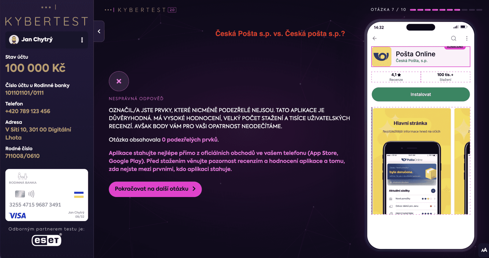 Kybertest ČBA obsahuje pár drobných chyb nebo překlepů. (10. 09. 2026)