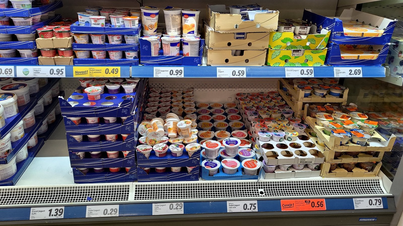 Ceny v Lidlu, Sežana, Slovinsko. (19. 6. 2023)