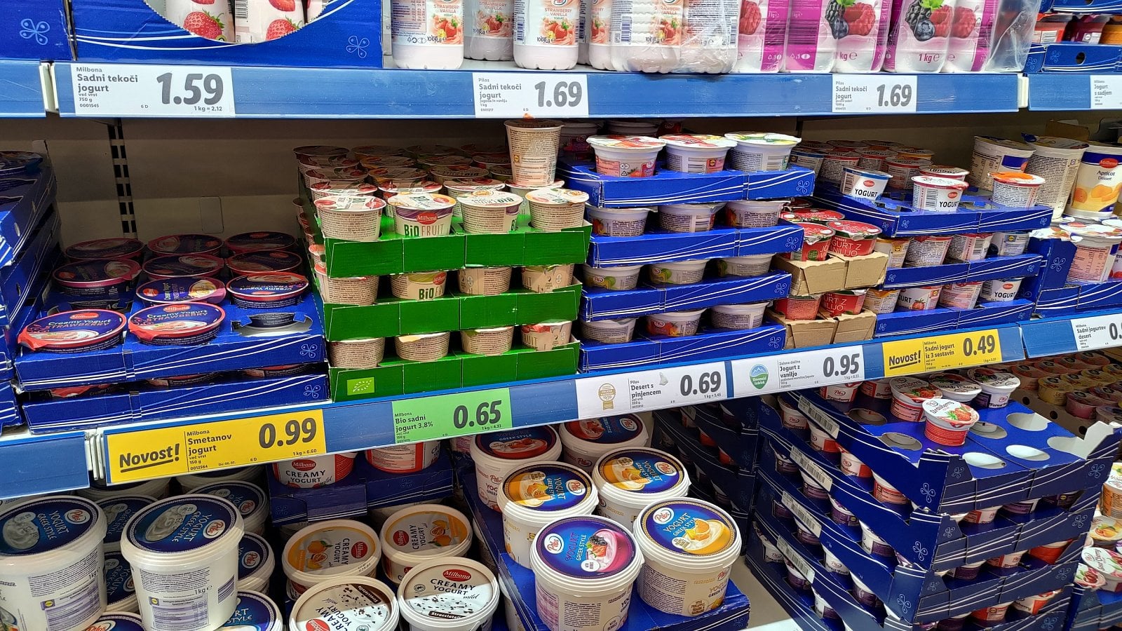 Ceny v Lidlu, Sežana, Slovinsko. (19. 6. 2023)