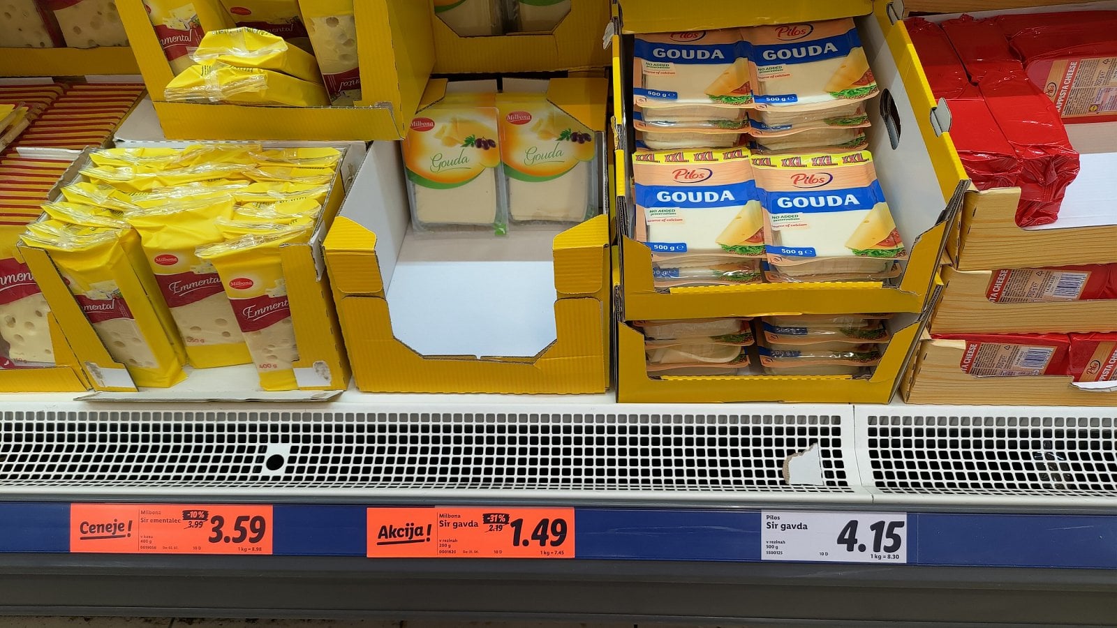 Ceny v Lidlu, Sežana, Slovinsko. (19. 6. 2023)