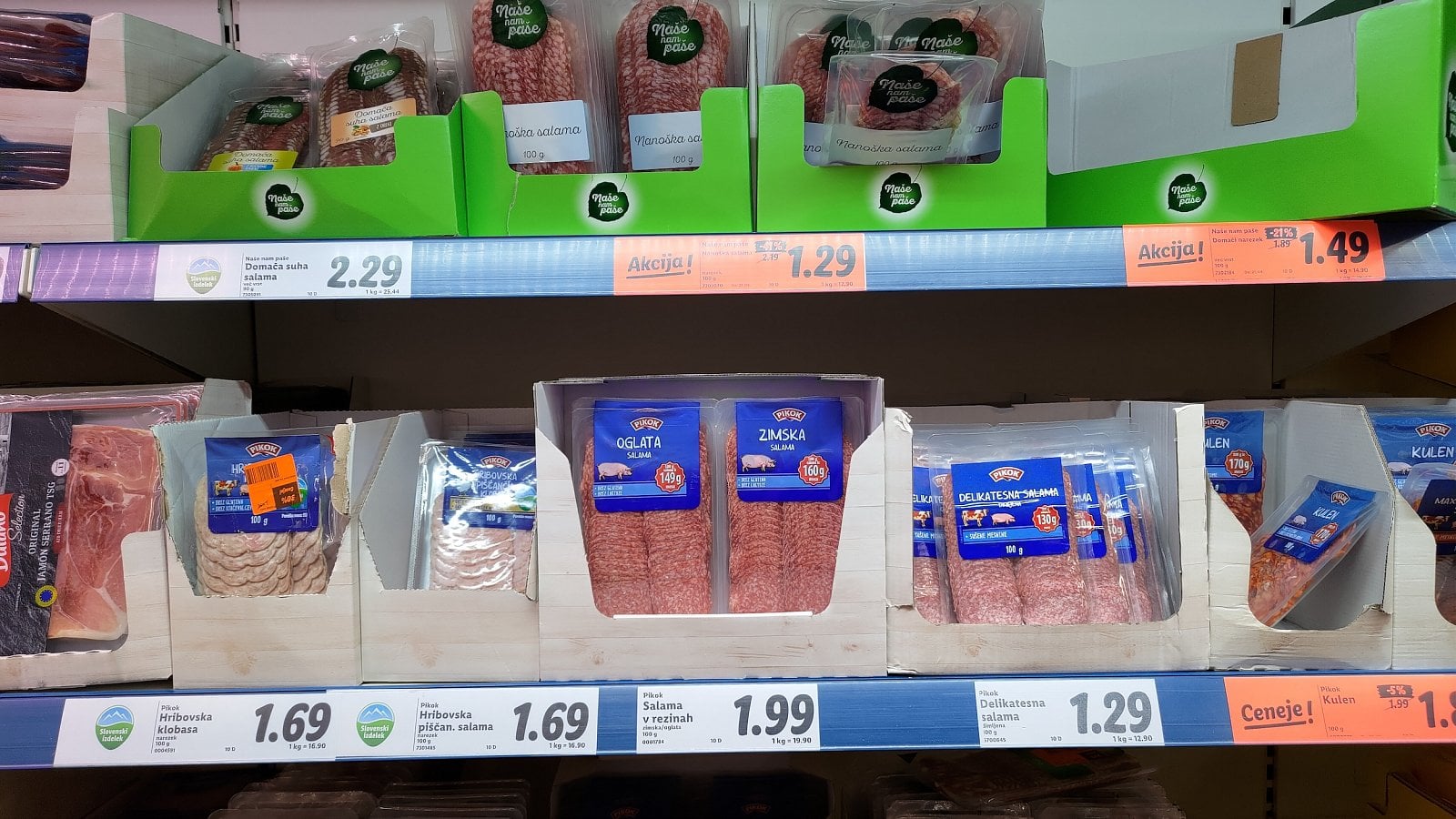 Ceny v Lidlu, Sežana, Slovinsko. (19. 6. 2023)