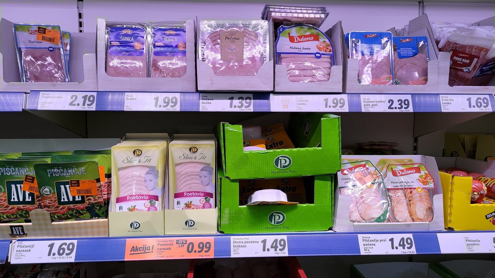 Ceny v Lidlu, Sežana, Slovinsko. (19. 6. 2023)