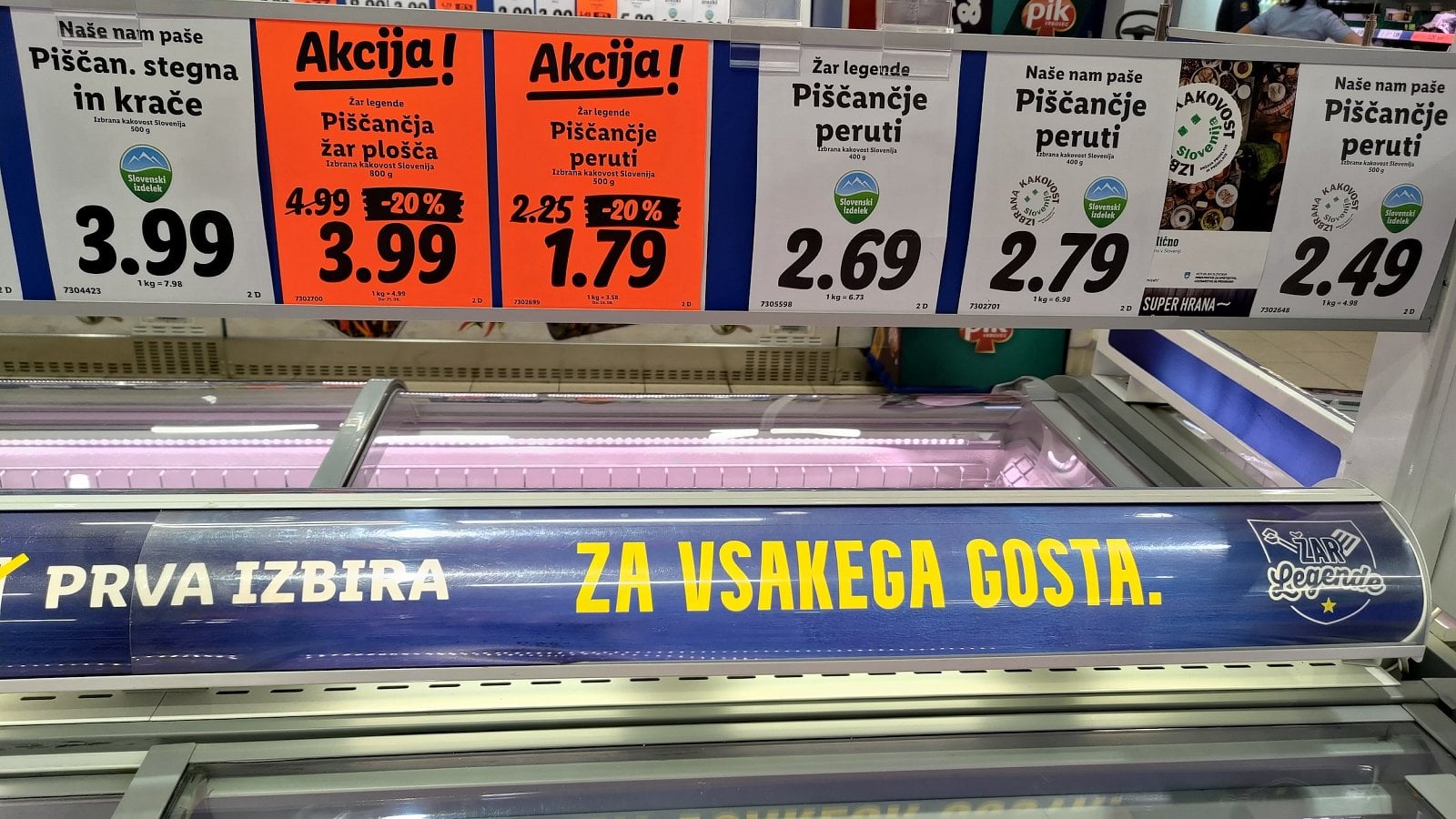 Ceny v Lidlu, Sežana, Slovinsko. (19. 6. 2023)