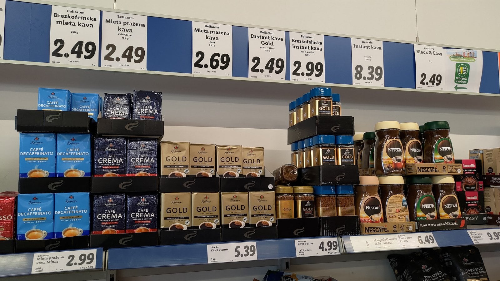 Ceny v Lidlu, Sežana, Slovinsko. (19. 6. 2023)