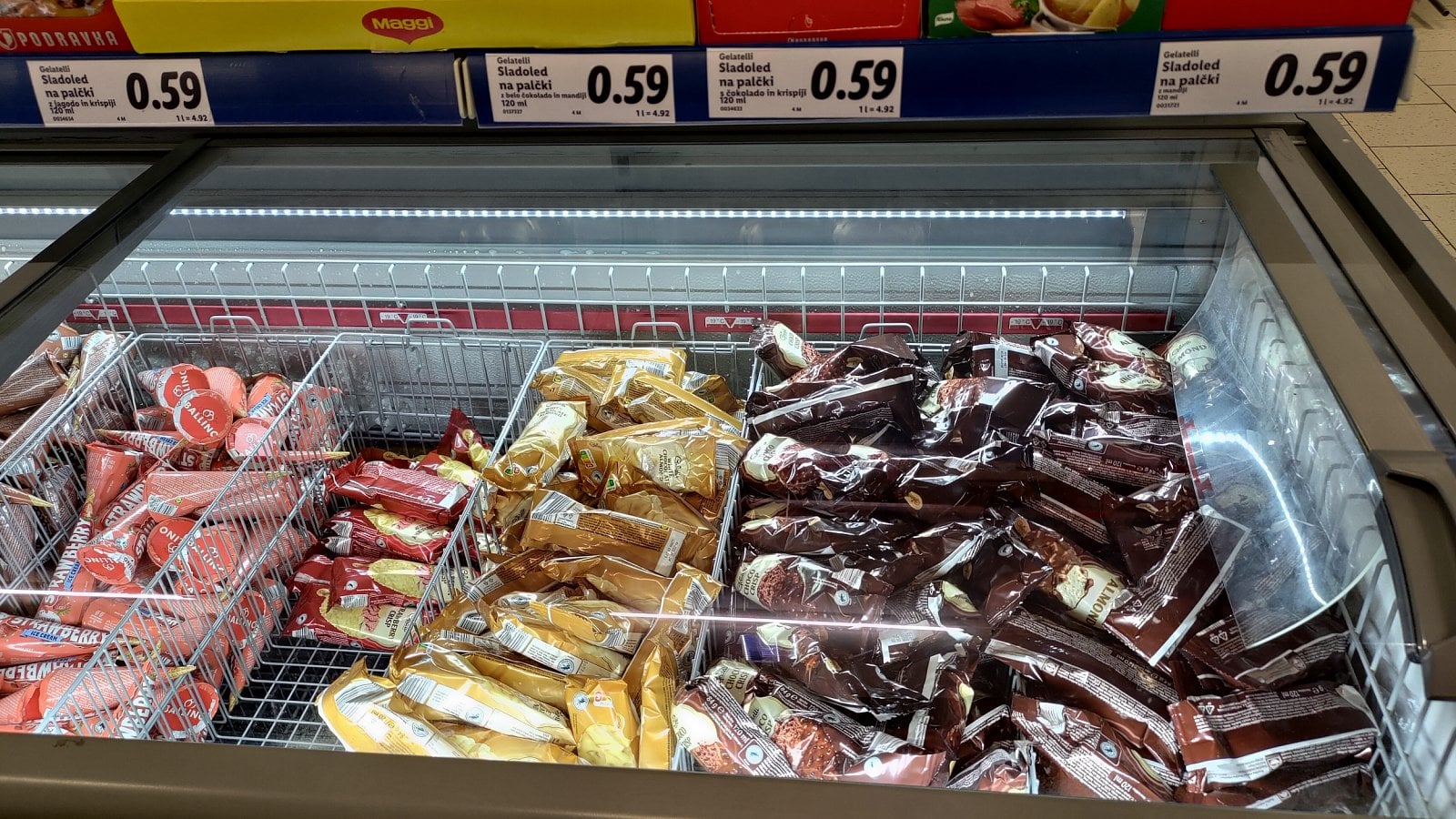 Ceny v Lidlu, Sežana, Slovinsko. (19. 6. 2023)