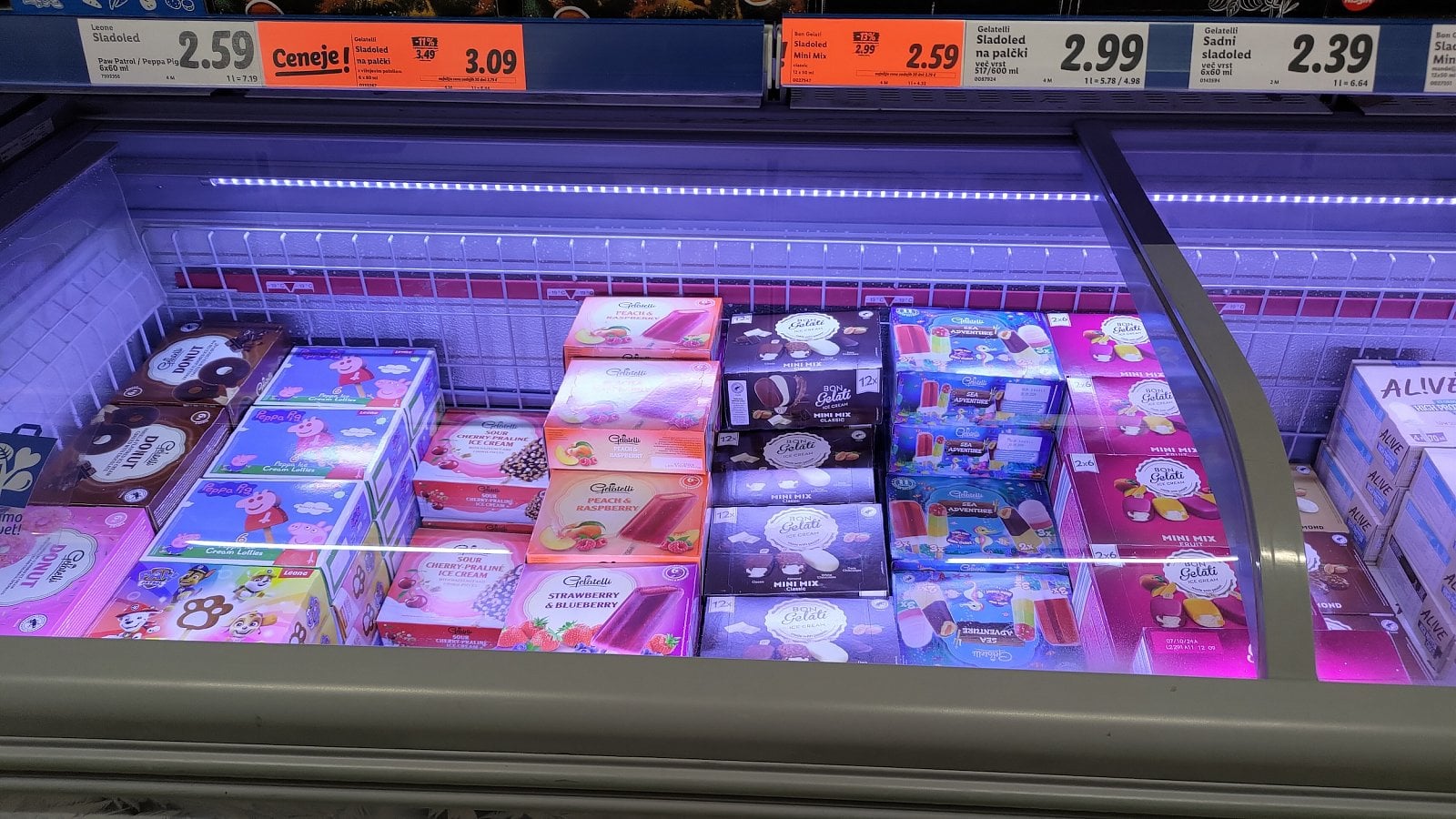 Ceny v Lidlu, Sežana, Slovinsko. (19. 6. 2023)