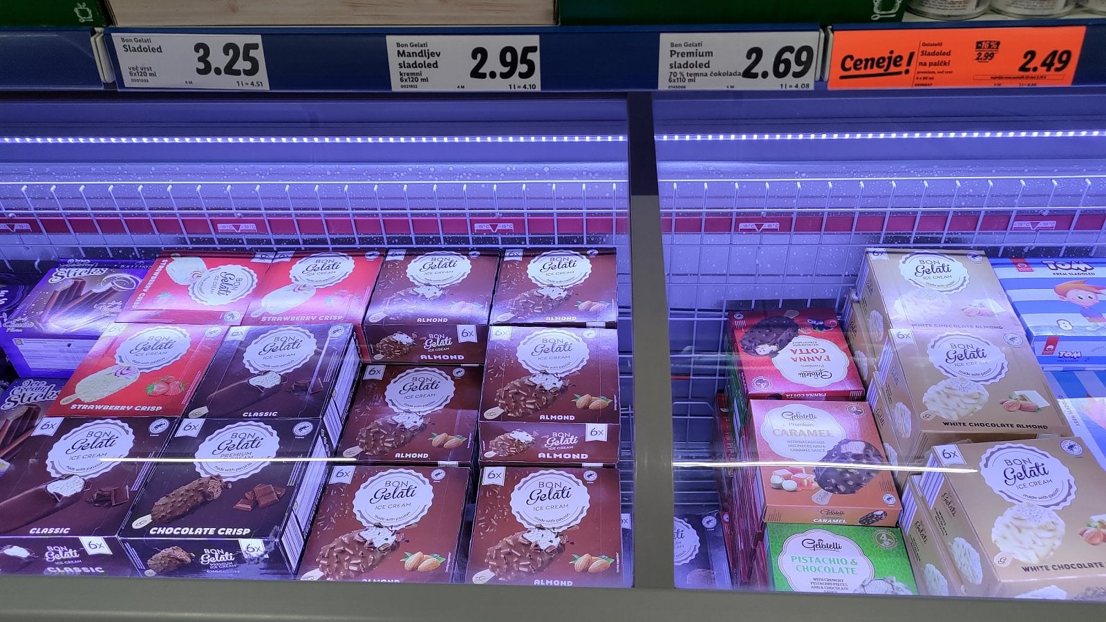 Ceny v Lidlu, Sežana, Slovinsko. (19. 6. 2023)