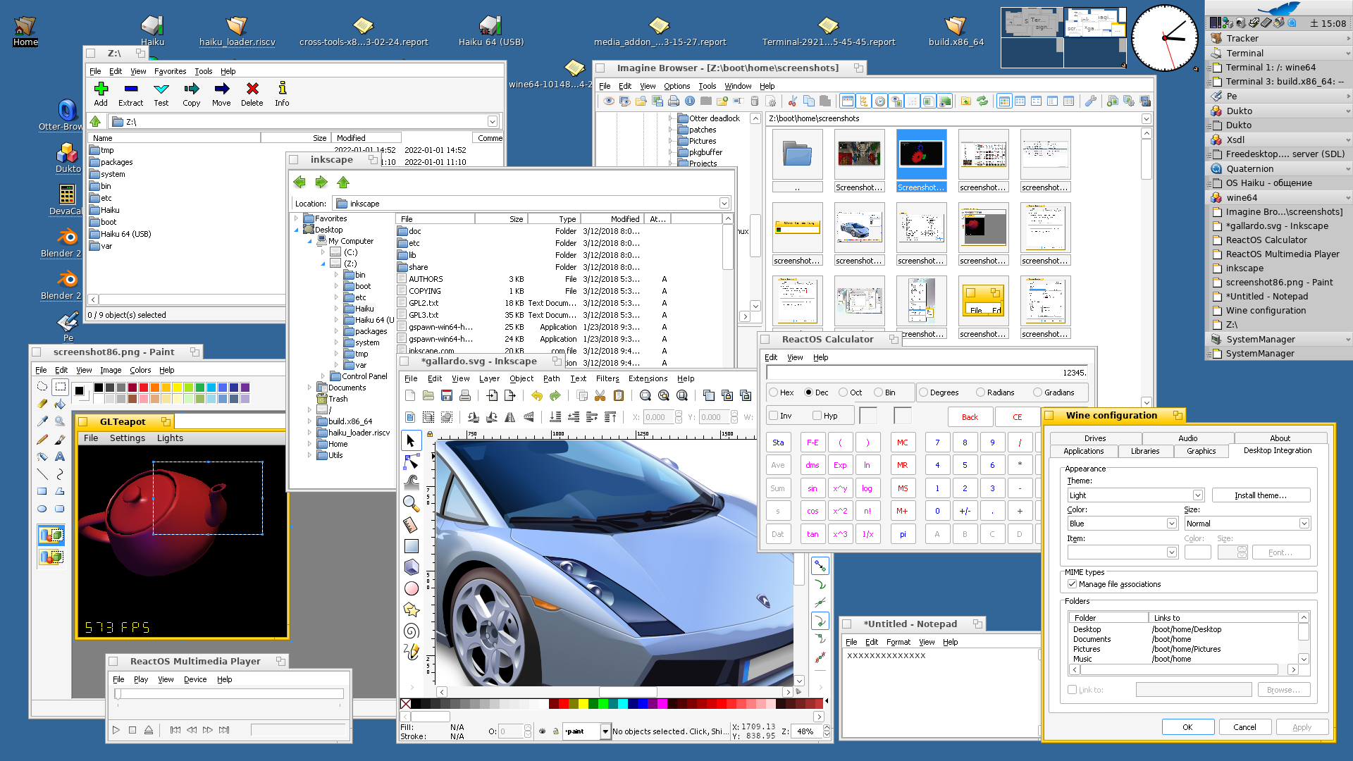 Wine aplikace na Haiku