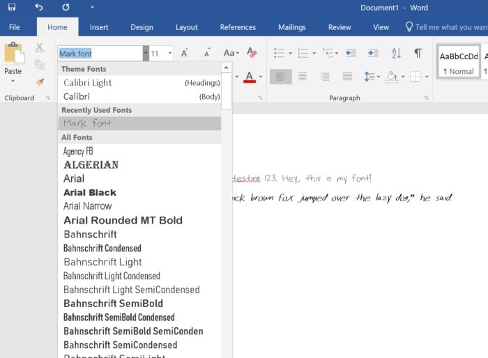 Pokud svůj font vidíte v seznamu fontů v nějaké aplikaci pro operační systém Windows, pak jste svůj font v programu Microsoft Font Maker vytvořili správně.