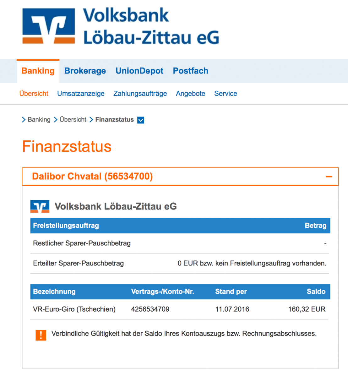 Internetové bankovnictví Volksbank Löbau-Zittau