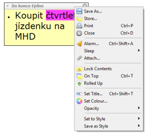 <p>Nabídka pravého tlačítka myši u každé poznámky</p>