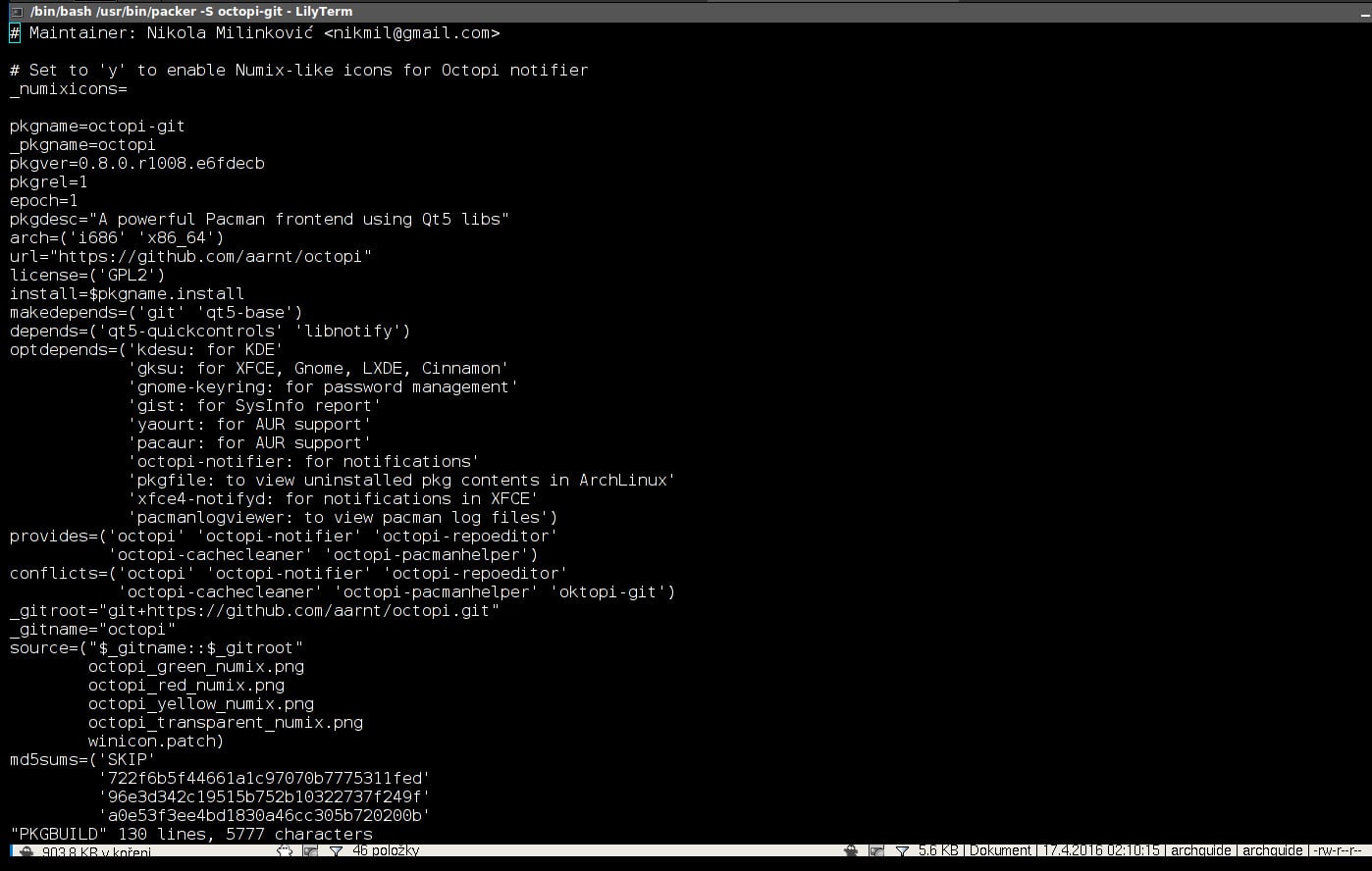 Arch: grafický správce balíčků Octopi