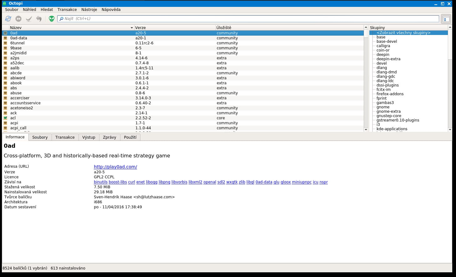 Arch: grafický správce balíčků Octopi