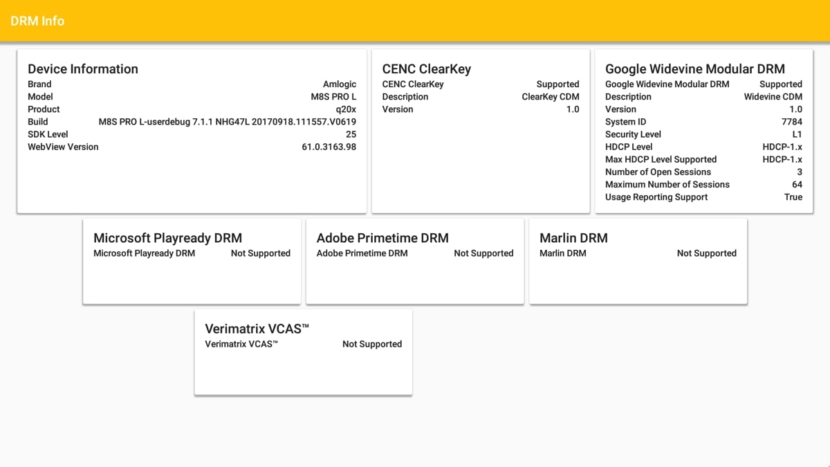 Mecool M8S Pro L - Benchmarky, Root Check, DRM Info