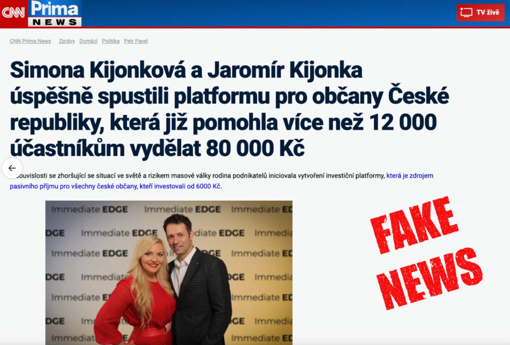 Ukázka podvodné reklamy zneužívající jméno zakladatelky Zásilkovny Simony Kijonkové