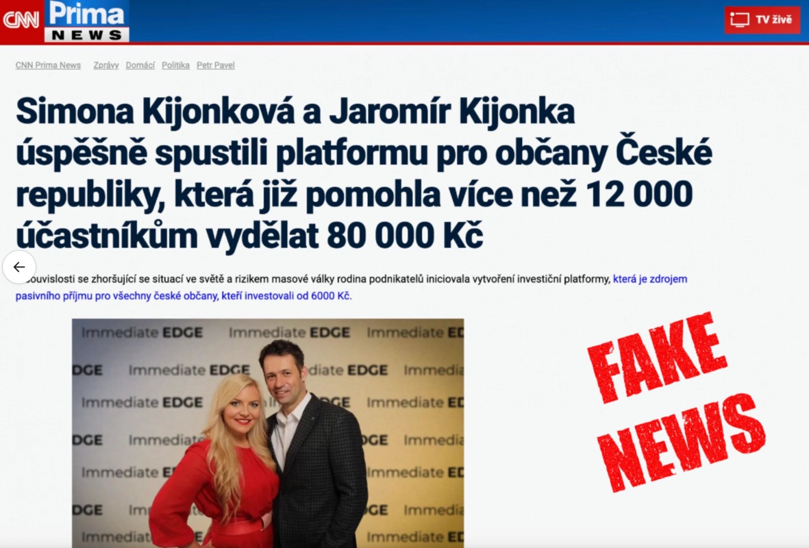 Ukázka podvodné reklamy zneužívající jméno zakladatelky Zásilkovny Simony Kijonkové