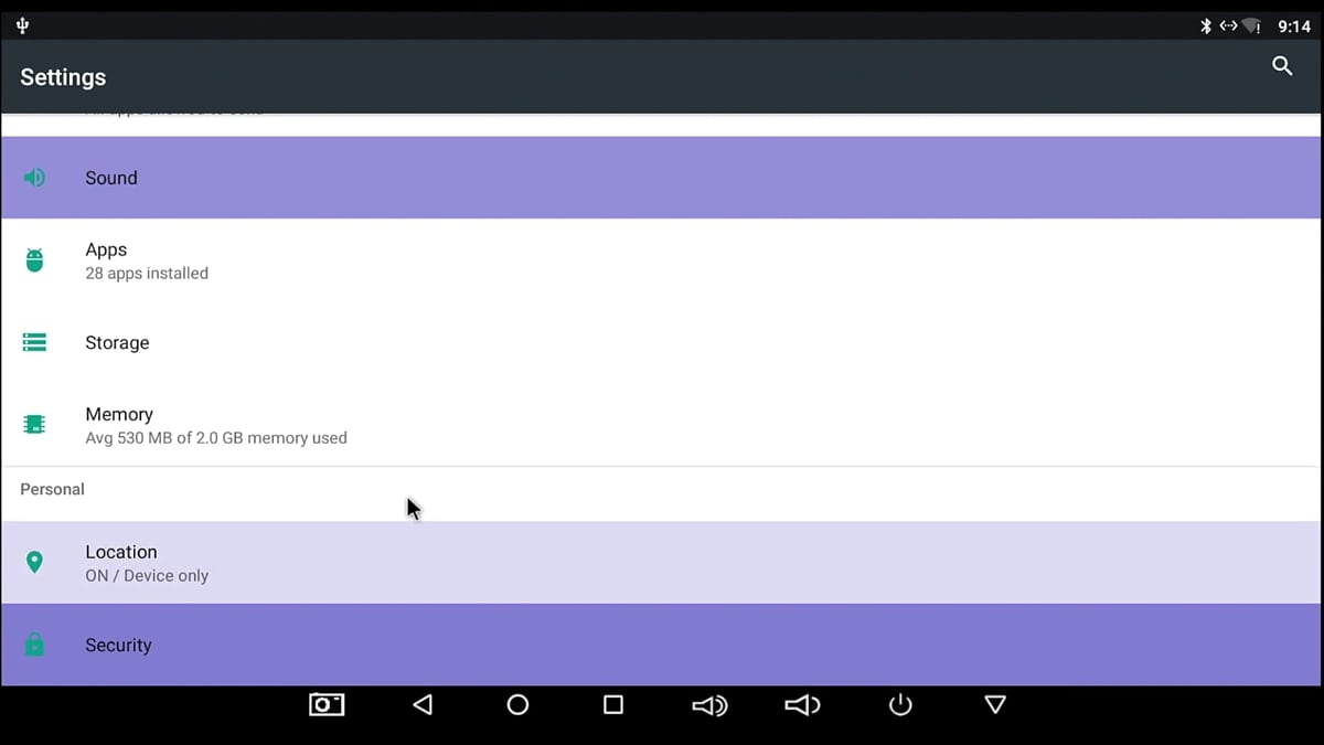 Menu nastavení a DRM info