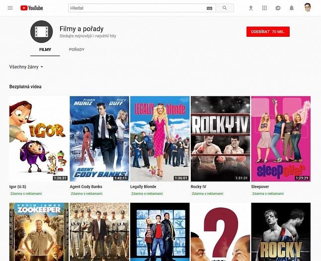 YouTube nabízí filmy zdarma s reklamou