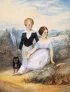 Elisabeth (11 let), její bratr Karl Theodor, vévoda bavorský (9 let), a jejich pes „Bummerl“ na zámku Possenhofen (1849)