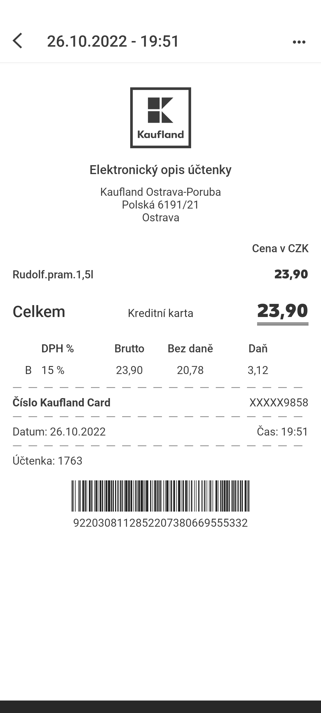 Opis elektronické stvrzenky není podle Kauflandu dokladem pro uznání reklamace nebo vrácení zboží. (26. 10. 2022)