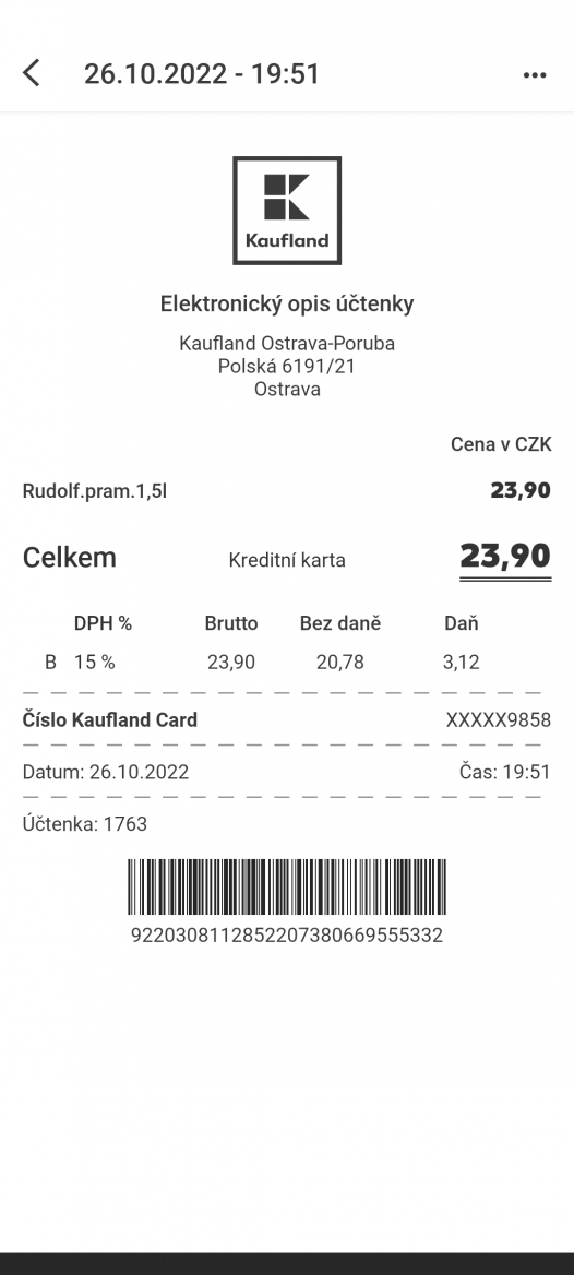 Opis elektronické stvrzenky není podle Kauflandu dokladem pro uznání reklamace nebo vrácení zboží. (26. 10. 2022)