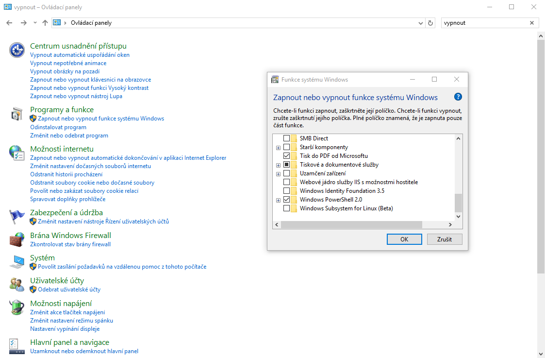 Pokud ho nemáte, stačí v Ovládacích panelech zapnout Windows Subsystem for Linux a restartovat počítač.