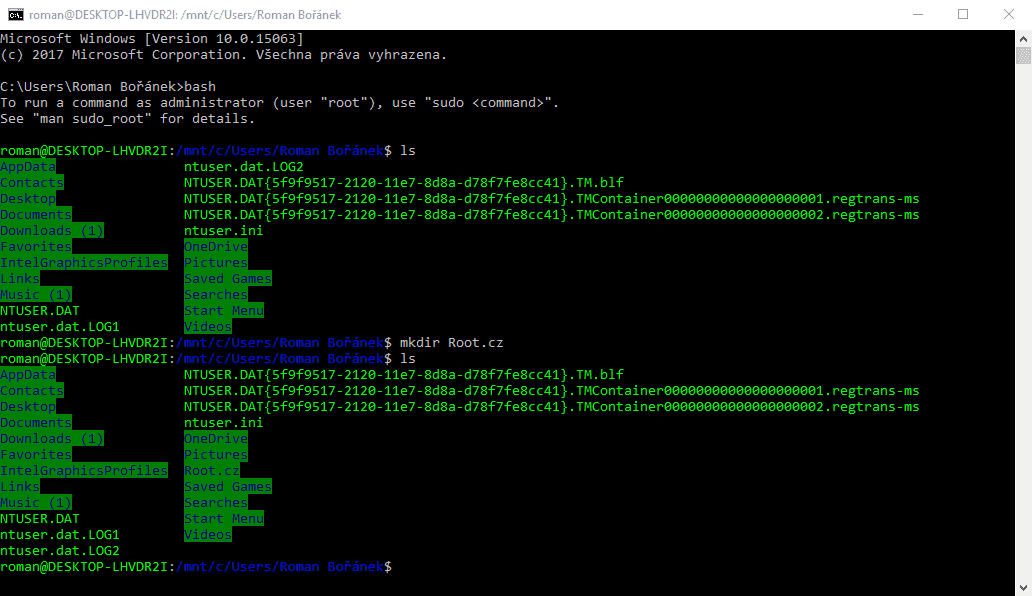 Souborové systémy nejsou odděleny, můžete přes unixové příkazy pracovat se soubory pro Windows.