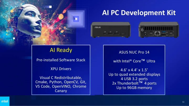 Vývojářský kit pro AI PC založený na Asus Nuc 14 Pro s procesorem Meteor Lake