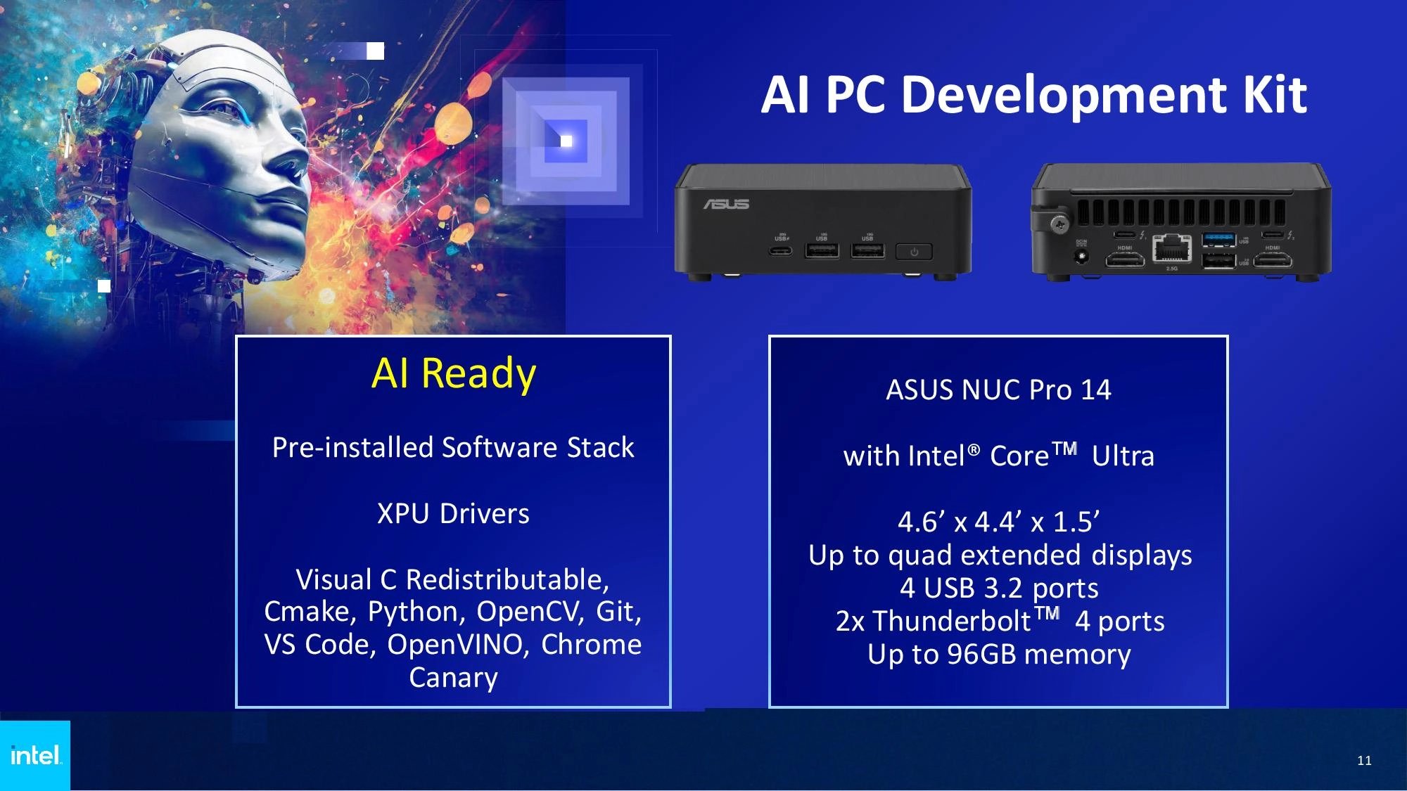 Vývojářský kit pro AI PC založený na Asus Nuc 14 Pro s procesorem Meteor Lake
