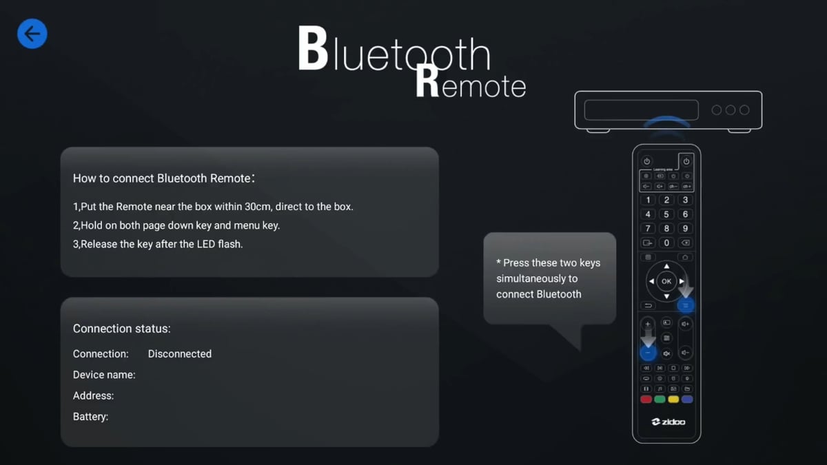 Zidoo X20 Pro - Start systému a párování BT ovladače