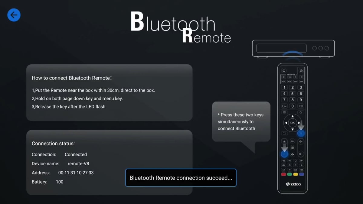 Zidoo X20 Pro - Start systému a párování BT ovladače