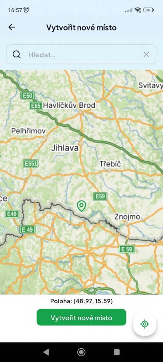 Aplikace Tweenip - Vytvoření nového místa