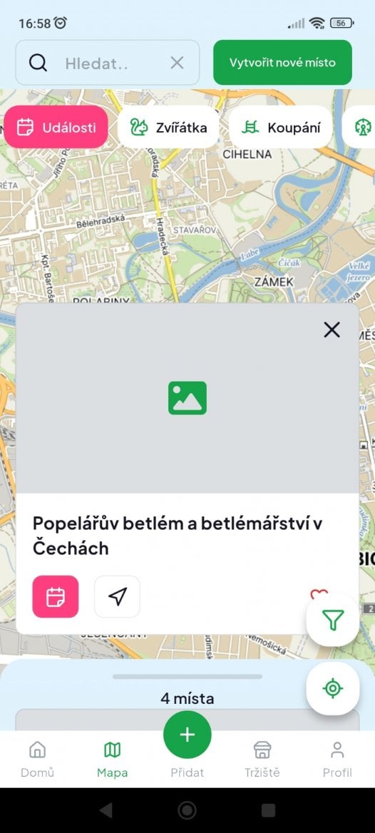 Aplikace Tweenip - události
