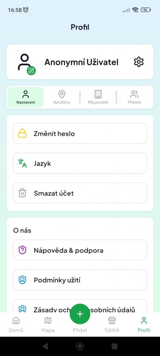 Aplikace Tweenip - Profil
