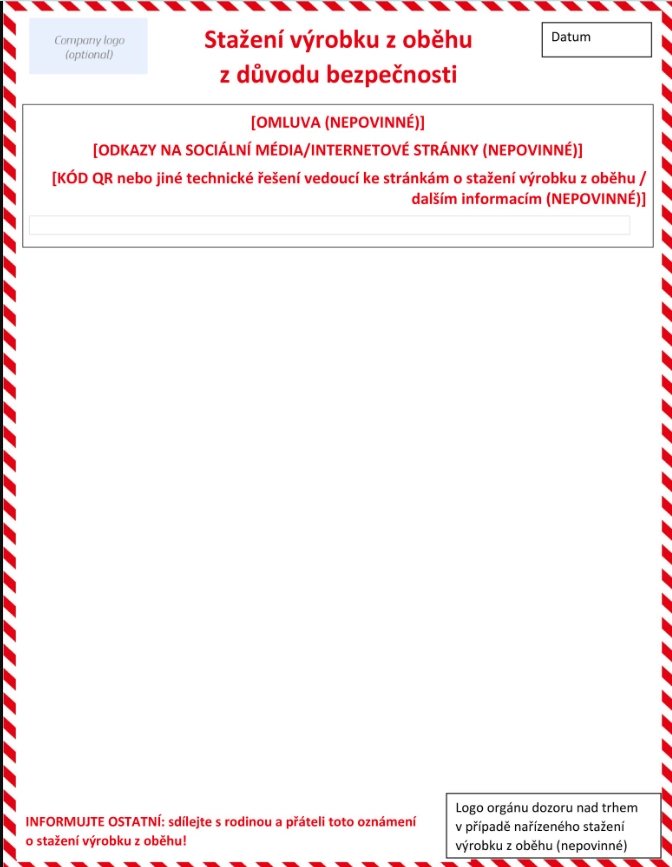 Vzor oznámení o stažení výrobku z oběhu v souladu s článkem 36 nařízení (EU) 2023/988